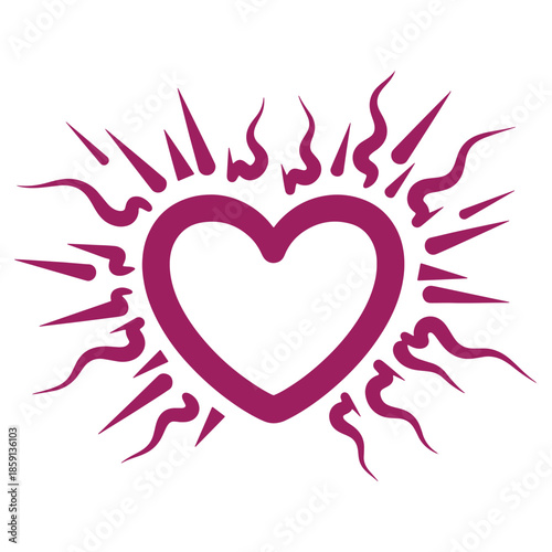 Vibrant Heart Shaped Sunburst Illustration with Radiant Flames Design Element