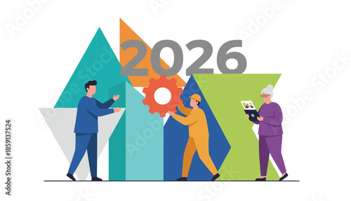Diverse team building business strategy for 2026 future planning and progress concept