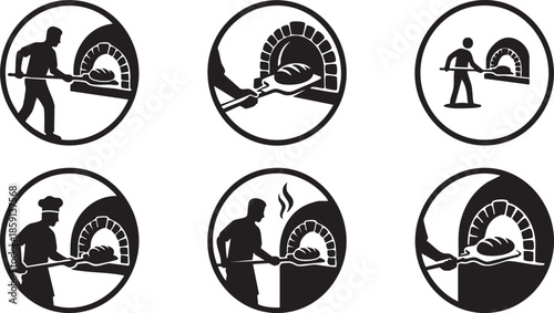 Traditional Baker using Stone Oven Illustration