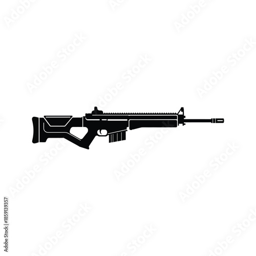 Automatic black military assault rifle and handgun weapons isolated on white background