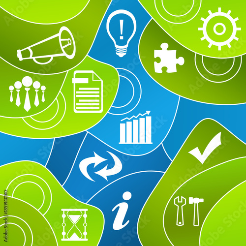 Business Symbols Green Blue Random Rounded Shapes Background 