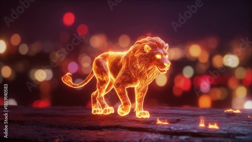 Fiery Lion Mascot: Neon Energy Power