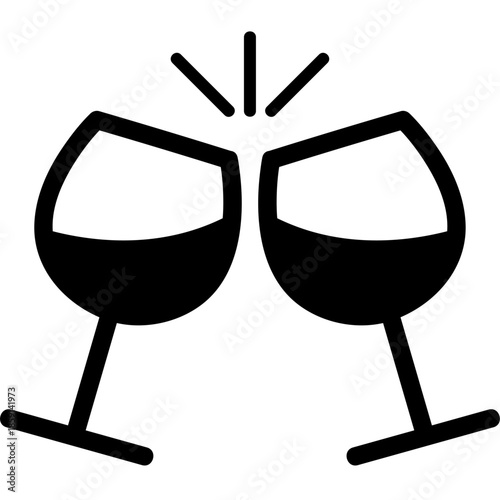 Wine glasses clinking for celebration and toast, minimalist vector icon
