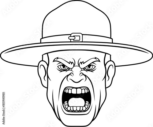 An angry drill instructor or sergeant bootcamp army soldier cartoon character