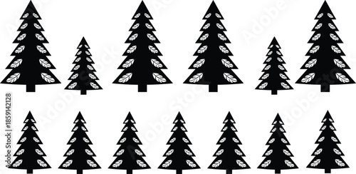 Ultimate Black and White Christmas Vector Silhouette Set with Pine Trees, Nativity, Animals, Angels, Ornaments, and Religious Icons for Holiday Design.