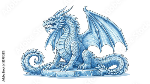 Blue dragon illustration on white background