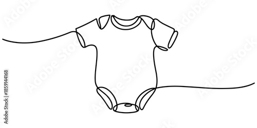 Single continuous drawing of baby onesie. Vector editable illustration, baby onesie continuous one line drawing, Baby rompers, children clothing, dress one line art with an inscription continuous