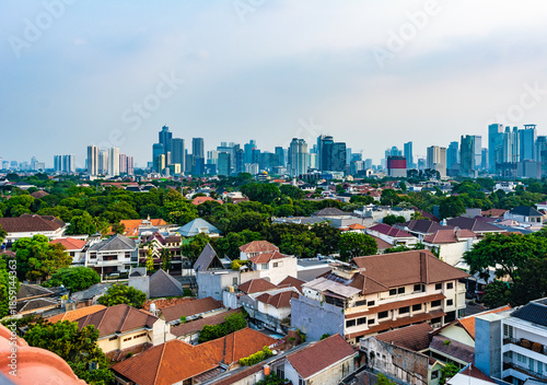 Central Jakarta cityscape at an afternoon, close to sunset.