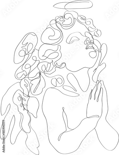 line art illustration of the Cupid with wings	