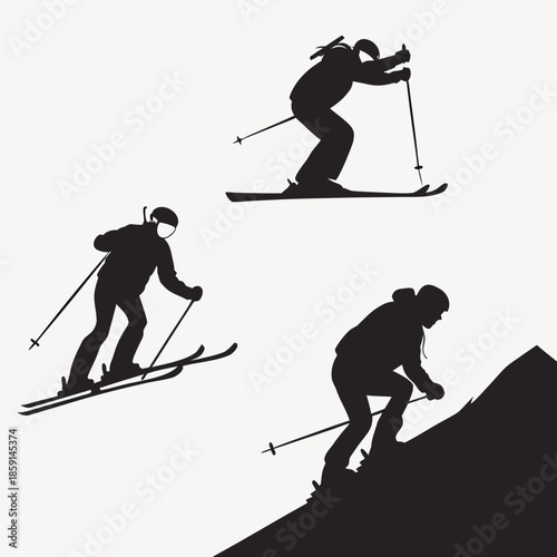 Silhouette of skiers