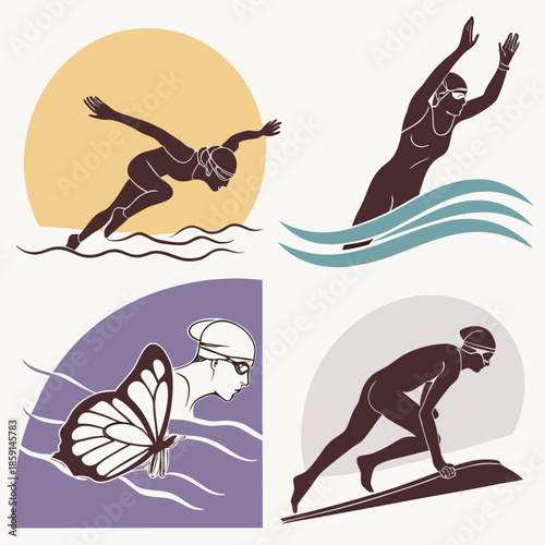 Illustrations of swimming techniques