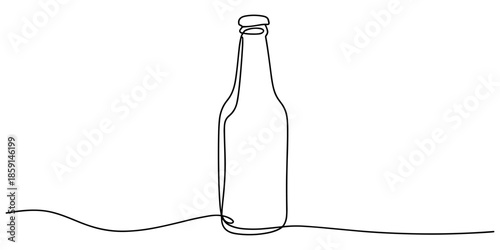 Continuous one line drawing of Beer glass bottle vector illustration. Editable outline, continuous line of wine bottles and glasses.one line drawing vector of wine bottles and glasses. wine drawn