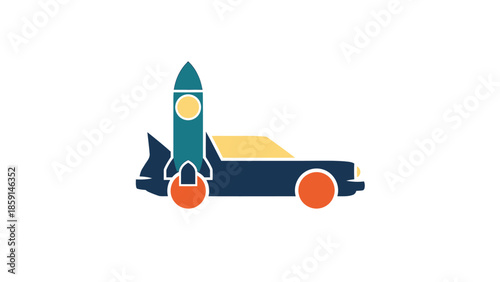 Futuristic car with rocket booster, ready for space travel and exploration.