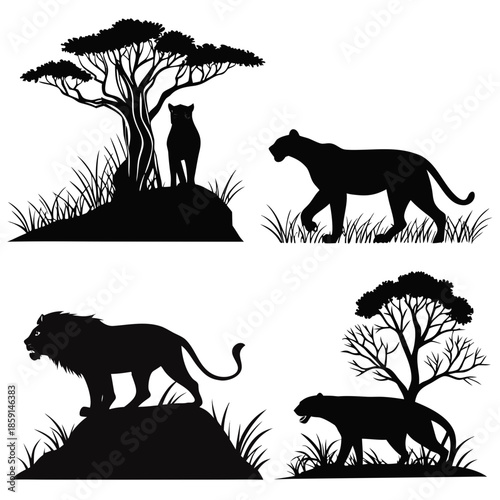 Silhouettes of african savannah animals