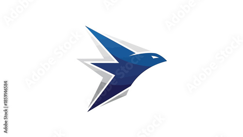 Abstract blue bird logo design with a modern and sleek appearance.
