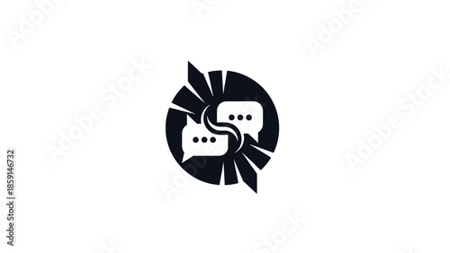Abstract communication logo featuring two speech bubbles in a circular design.