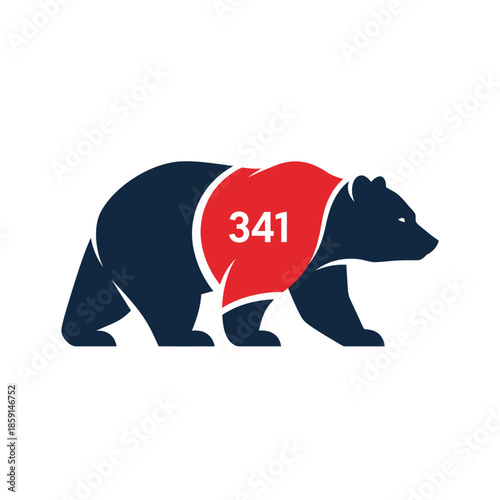 A strong bear wearing a red jersey with the number 341, ready to compete.