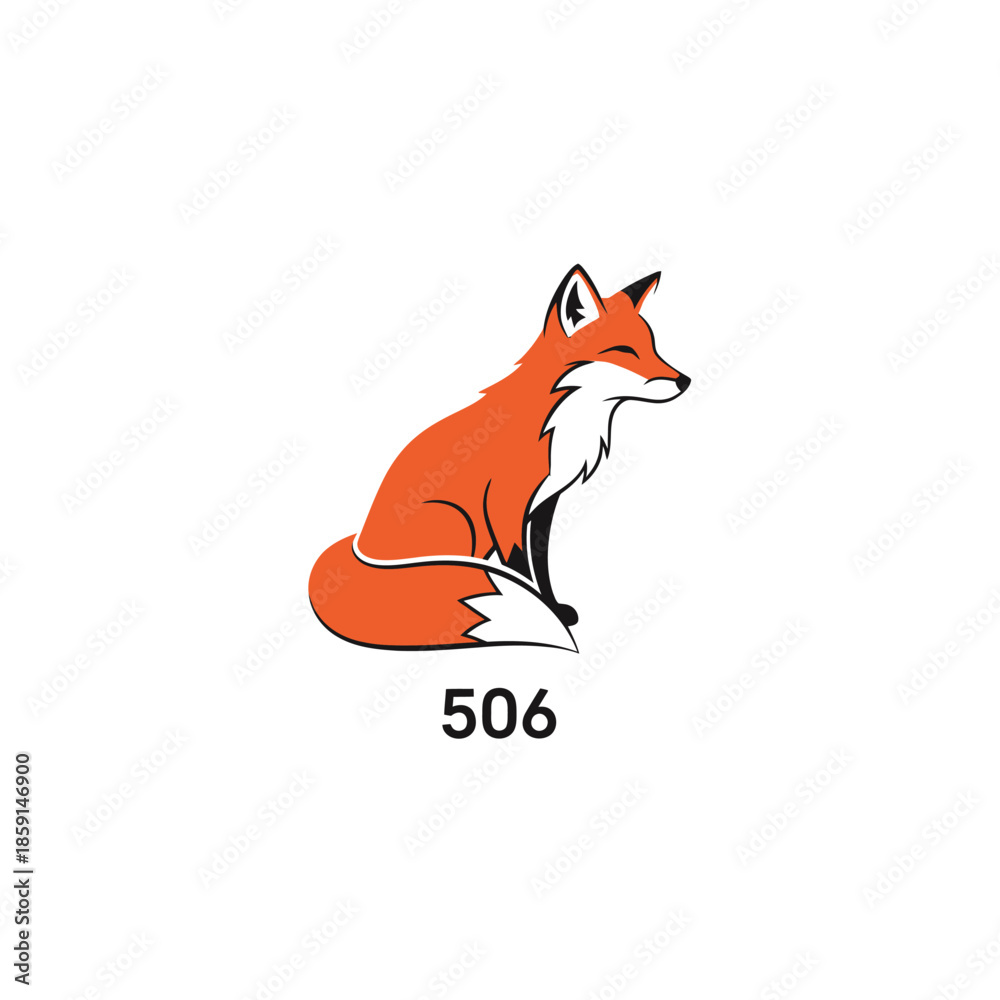 Obraz premium A vibrant illustration of a fox sitting with its tail curled, number 506 below.