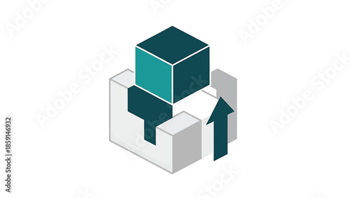 Abstract geometric cube design with arrow, representing growth and innovation.