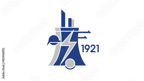 Abstract logo design featuring a stylized lightning bolt and industrial elements, with the year 1921.