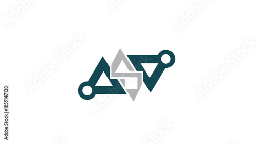 Abstract geometric logo design featuring interconnected triangles and circles, modern and sleek.
