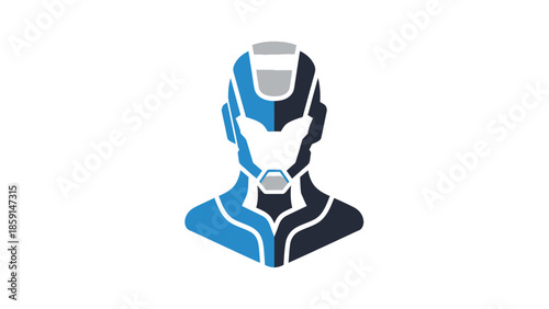 Geometric superhero portrait with a futuristic design, blue and silver colors.