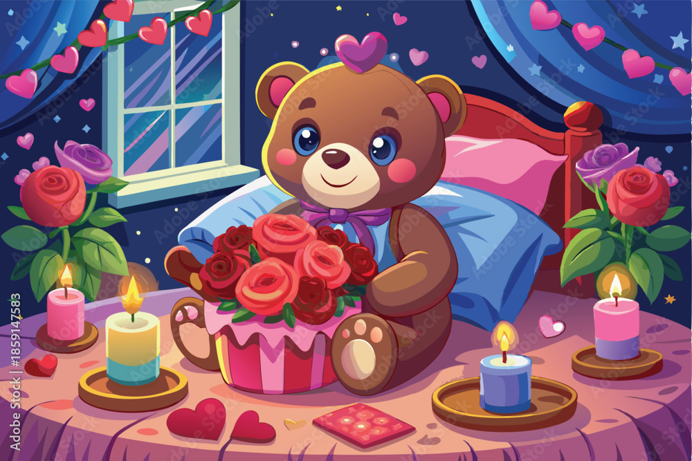Obraz premium valentine s teddy bear with a pink heart shaped