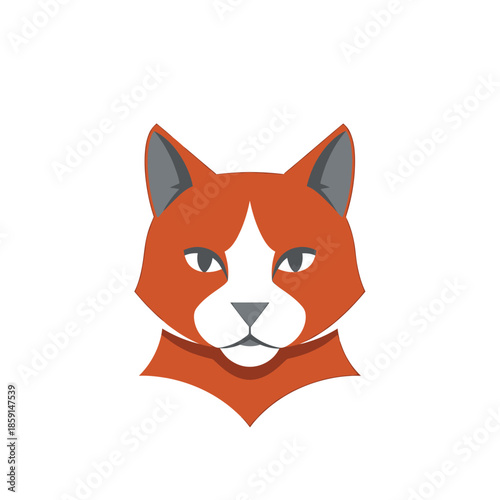 Adorable cat face with orange and white fur, looking directly at the viewer, simple design.
