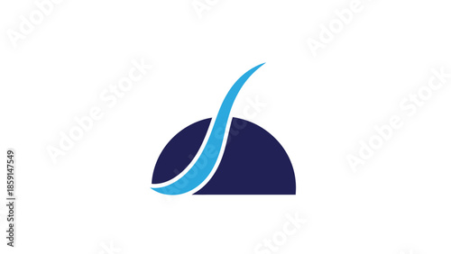 Abstract logo design featuring a blue arc and a dark blue hemisphere shape.