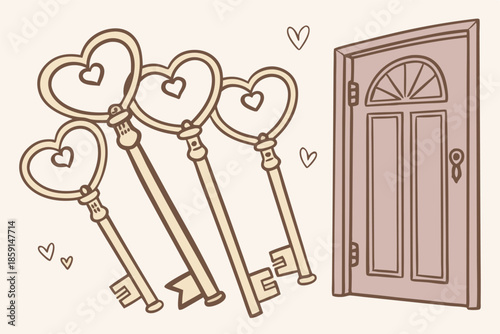 vintage inspired keys with heart shaped tops