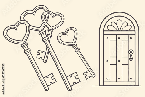 vintage inspired keys with heart shaped tops