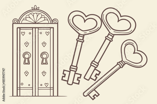 vintage inspired keys with heart shaped tops