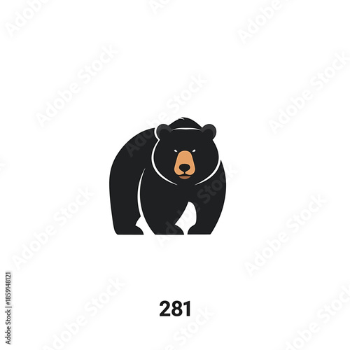 Black bear illustration with a focused gaze and a simple design, standing still.