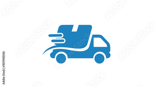Blue delivery truck icon representing fast shipping and logistics services for online orders.