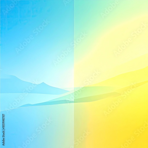 Abstract landscape, light blue and yellow