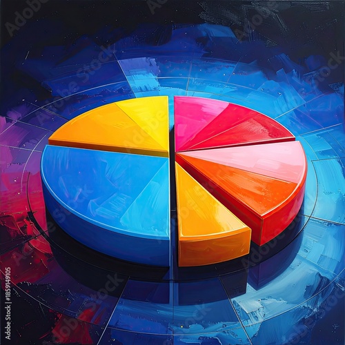 Vibrant pie chart on a dark abstract background