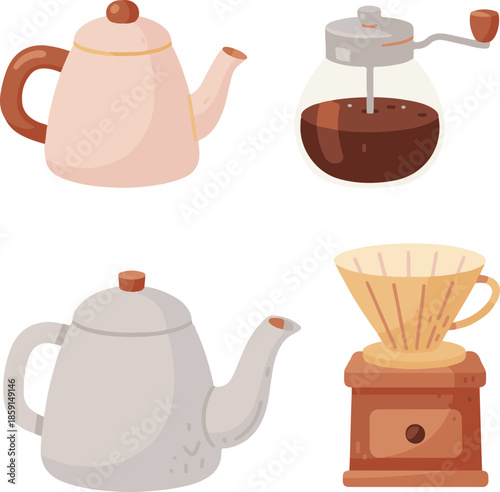 Coffee Brewing Tools Flat Illustration