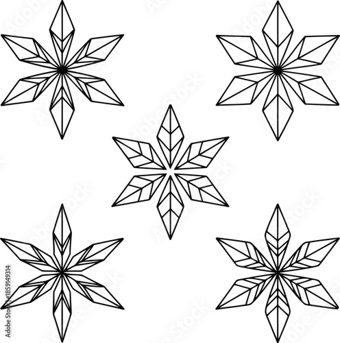 Geometric snowflake illustrations for winter holiday decoration