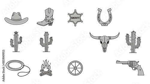 Collection of Western Cowboy and Desert Elements.