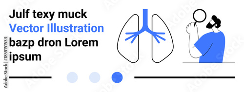 Lungs diagram alongside a doctor using a magnifying glass for examination. Ideal for healthcare, diagnostics, pulmonology, medical research, lung health awareness, education, simple landing page