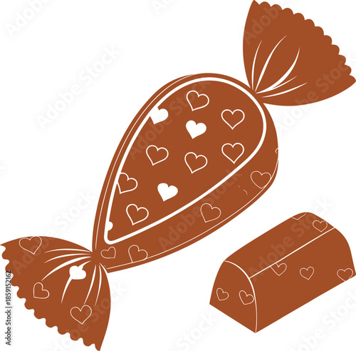 Sweet chocolate candy illustration with heart pattern
