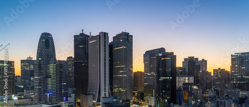Panoramic view of the Shinjuku cityscape at magic hour
