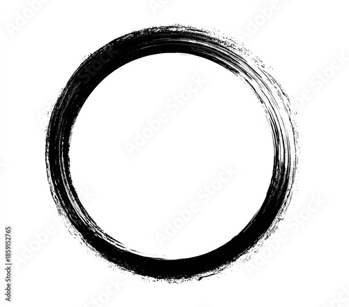 Black brush stroke circle, imperfect edges on white background