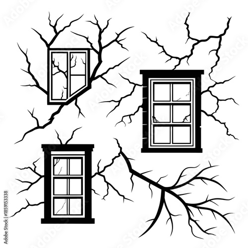 Haunting windows with broken tree branches