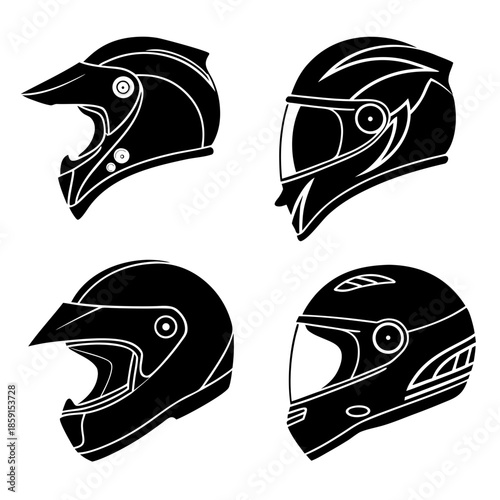 Collection of motorcycle helmets