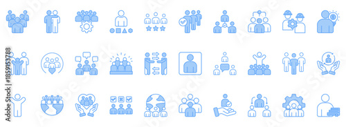 People Icon Set. Contains Icons That Are Relevant For Business. Designed In Vector Lineal Blue Style