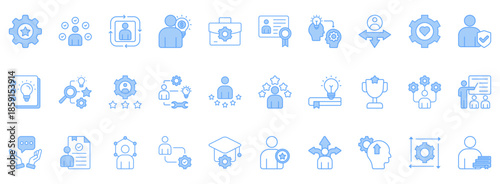 Expert Icon Set. Contains Icons That Are Relevant For Business. Designed In Vector Lineal Blue Style