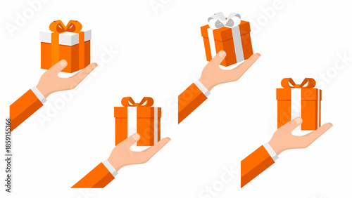 Hands holding gift boxes with bows in a celebratory gesture