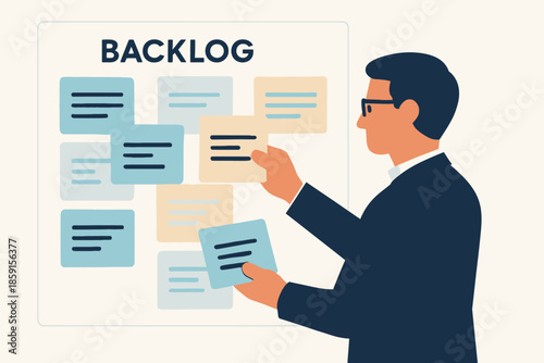 Man Organizes Backlog on Board for Project Management.