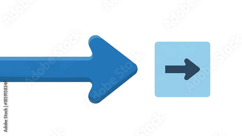 A blue arrow points to the right, juxtaposed with a smaller arrow inside a blue square. Both elements have a textured appearance. The background is white